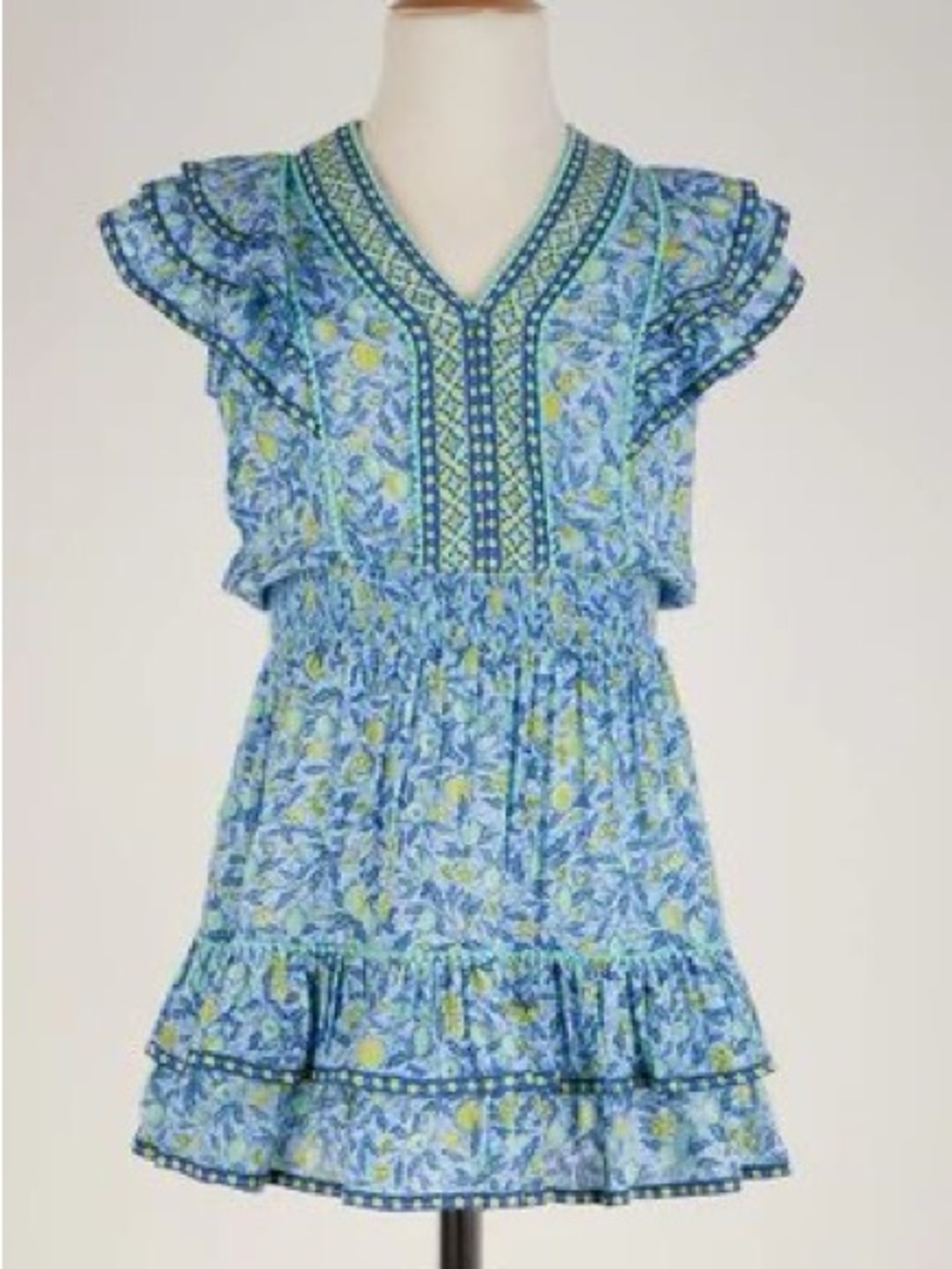 Poupette St Barth Blue Lemon Print Mini Dress Girls Size 12 / Women’s XS
